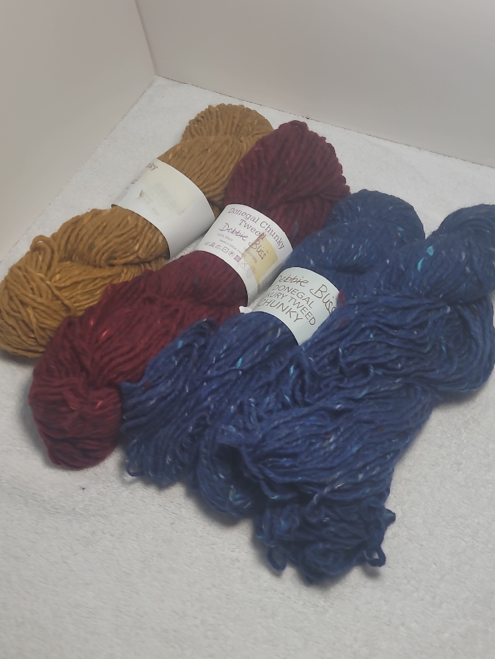 Debbie Bliss Donegal Chunky Yarn 3 Skeins - Blue, Burgundy, Mustard NWT